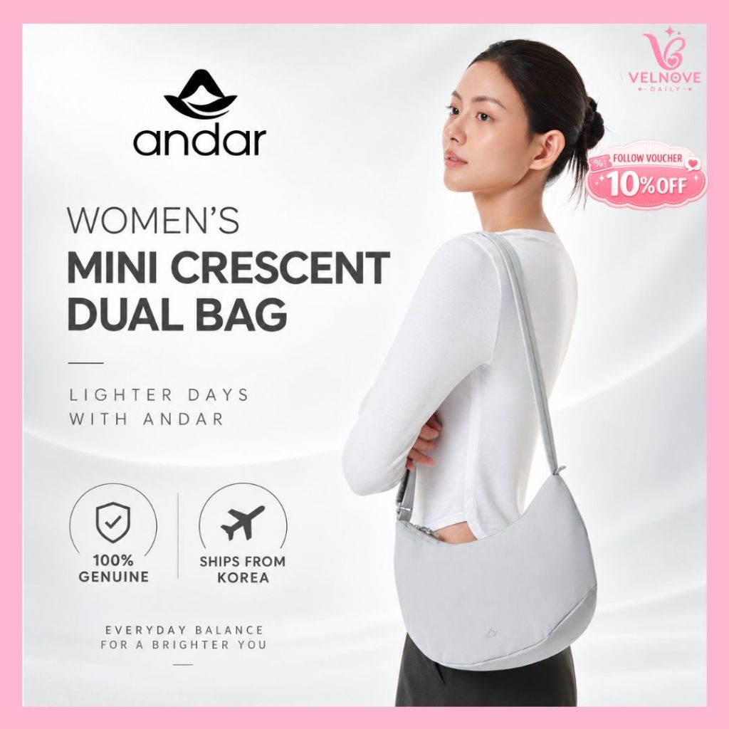 [andar] Mini Crescent Dual Bag 5L Womens 2-Way Shoulder and Crossbody Bag