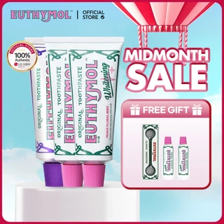 [EUTHYMOL] | เซตยาสีฟันสูตรฟันขาว แพ็ก 3 ชิ้น | สีชมพู 106g 2 ชิ้น + ม่วง 106g 1 ชิ้น | (แถมฟรี: ยาฟันสูตรขาว 20g * 1 + แปรงเพื่อขาว * 1 + ที่บีบยาสี * 1) | ปรับโทนสว่าง | แก้เหลือง | LG H&H OFFICIAL