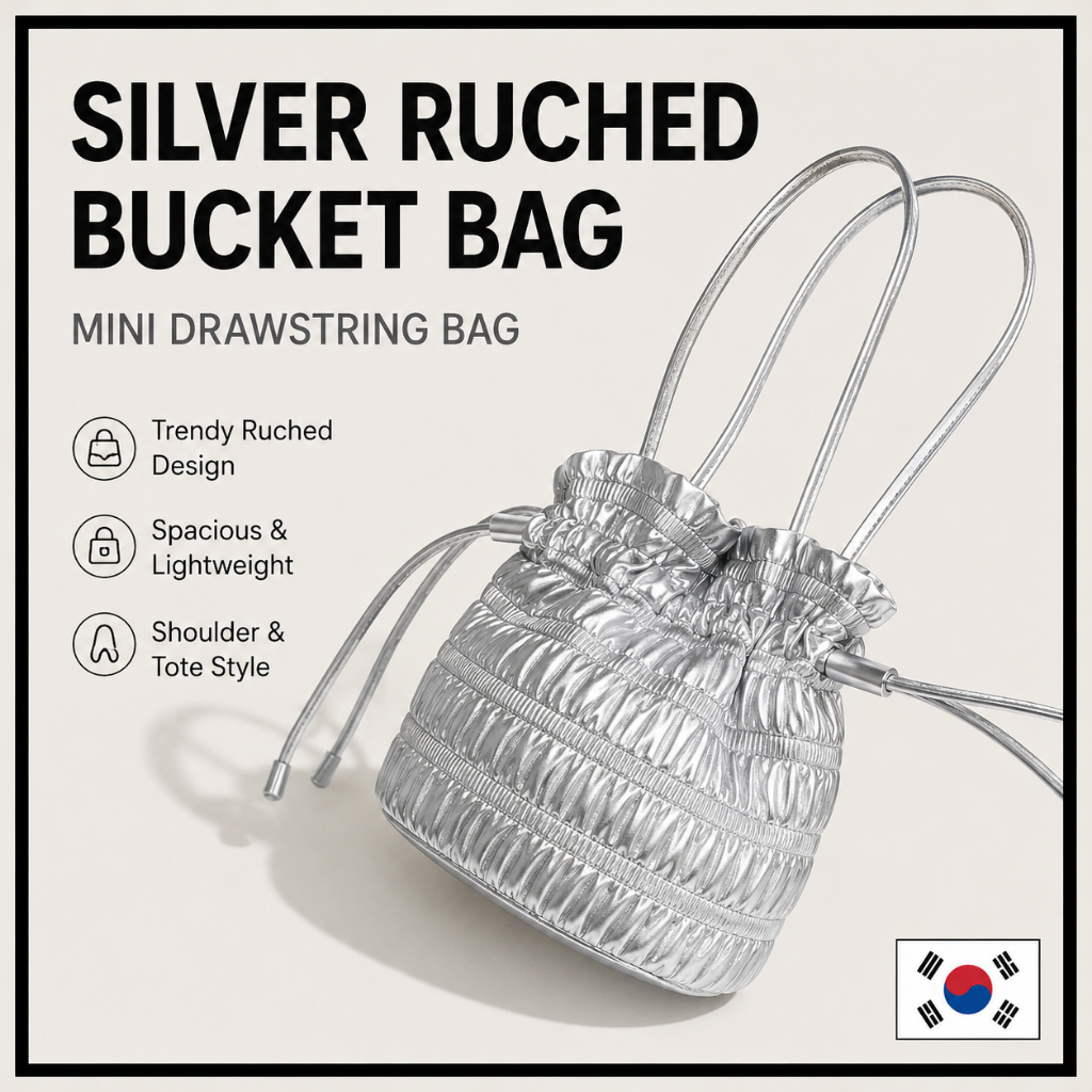 Mini Cometa Silver Ruched Drawstring Bucket Bag หนัง PU Mini Shoulder Tote กระเป๋าถือน้ําหนักเบา