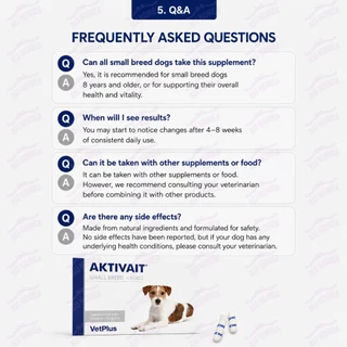 VET PLUS Aktivait สุนัขพันธุ์เล็ก 60 แคปซูล / รองรับสารอาหารสมอง / สารต้านอนุมูลอิสระ / สําหรับสุนัข / K-PET