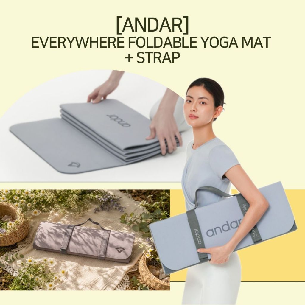 [ANDAR Korea] Everywhere Foldable Yoga Mat 6mm + Strap | Portable Folding Exercise Mat | Non-Slip Tr