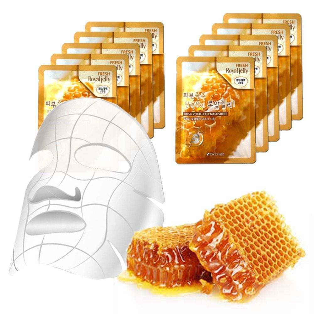 【3W CLINIC】 Fresh Royal Jelly Mask Sheet (10 แผ่น) | แผ่นมาสก์หน้านมผึ้ง บำรุงล้ำลึก เติมความชุ่มชุ่