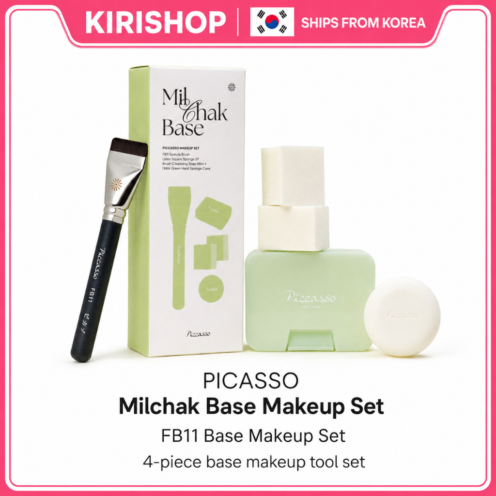 PICASSO FB11 Milchak Base Makeup Set Spatula Brush Latex Sponge 2P คลีนซิ่งสบู่ 30g Hard Sponge Case