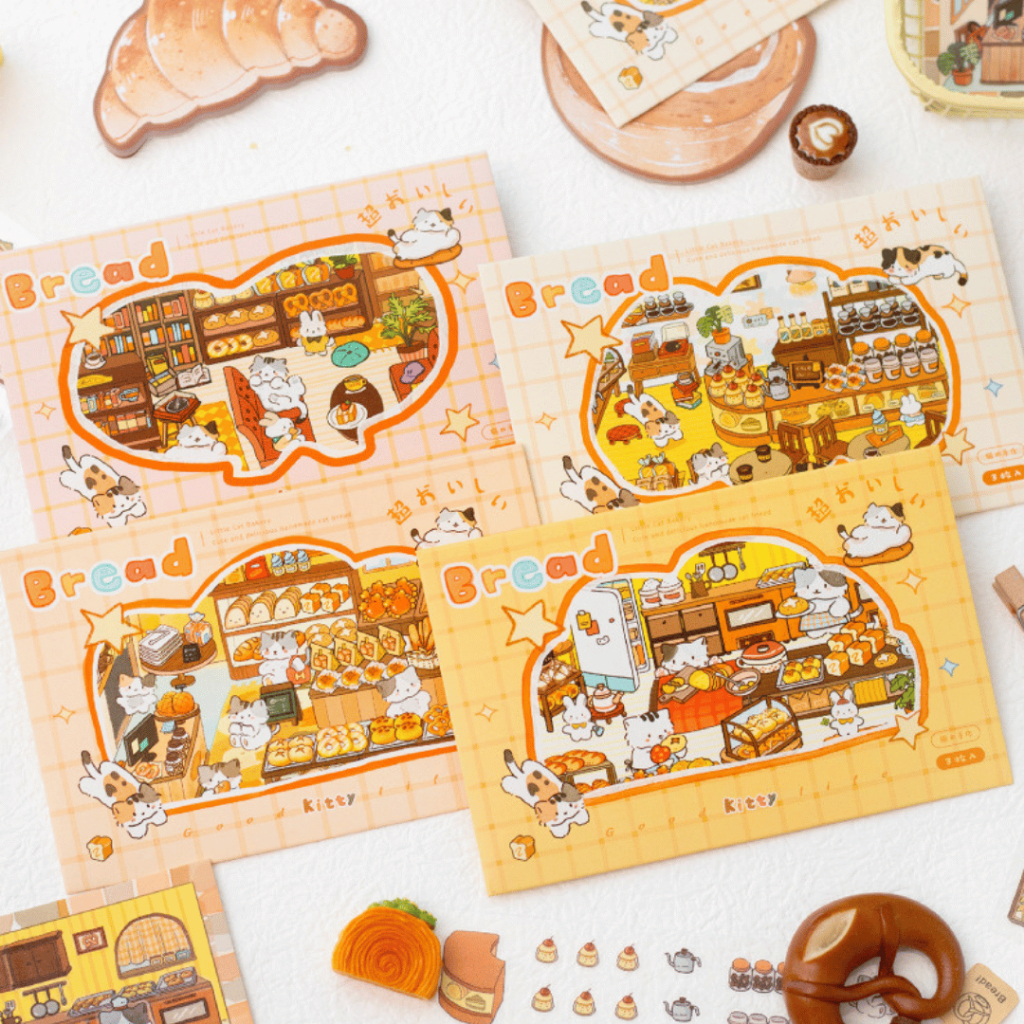 [KW] Pet Café Town Landscape Sticker 3D Scene Sticker for Journaling, สมุดภาพ, บรรเทาความเครียด & – 
