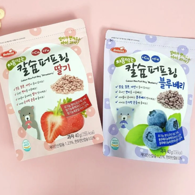 Bebest Baby Calcium Rice Puff Ring 40g - สตรอเบอร์รี่ บลูเบอร์รี่