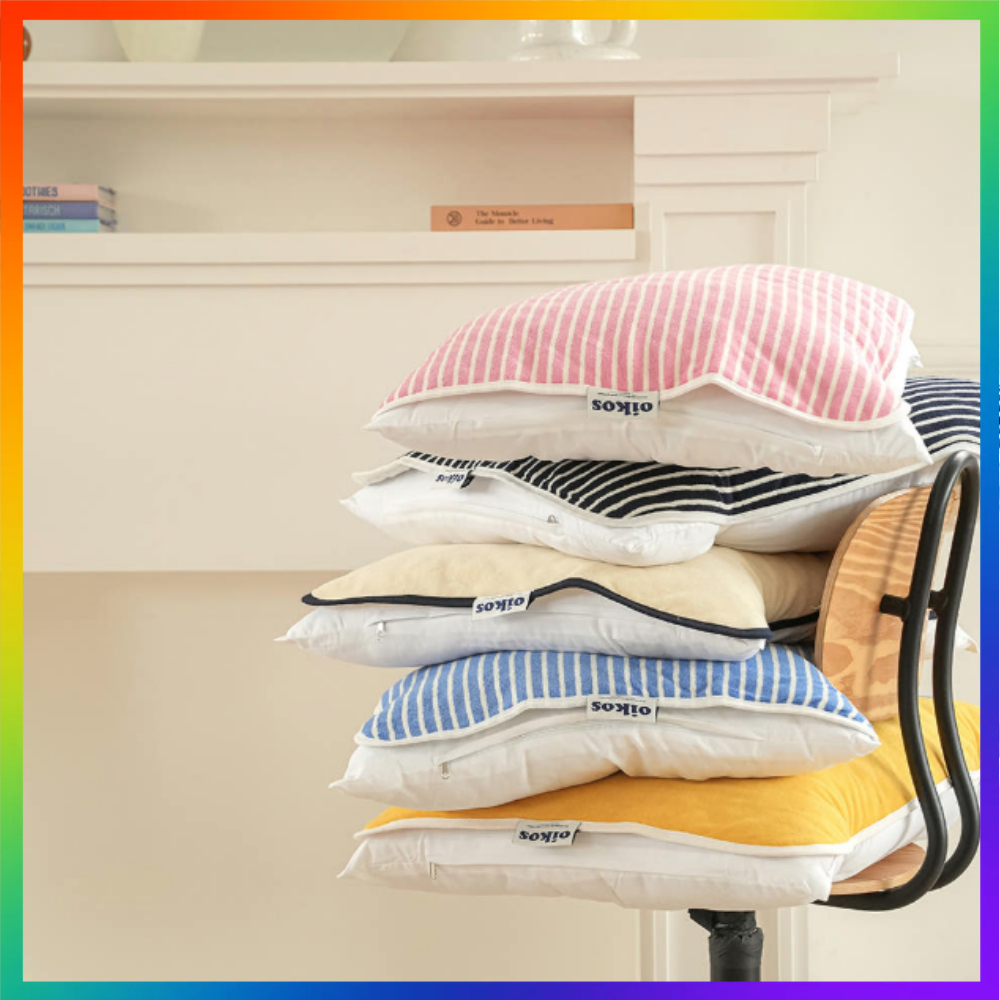 [oikos] Premium Terry Quilted Pillow Pad 50x70 | Cozy Stripe Towel หมอนแถบยืดหยุ่น ปลอกหมอนอิง