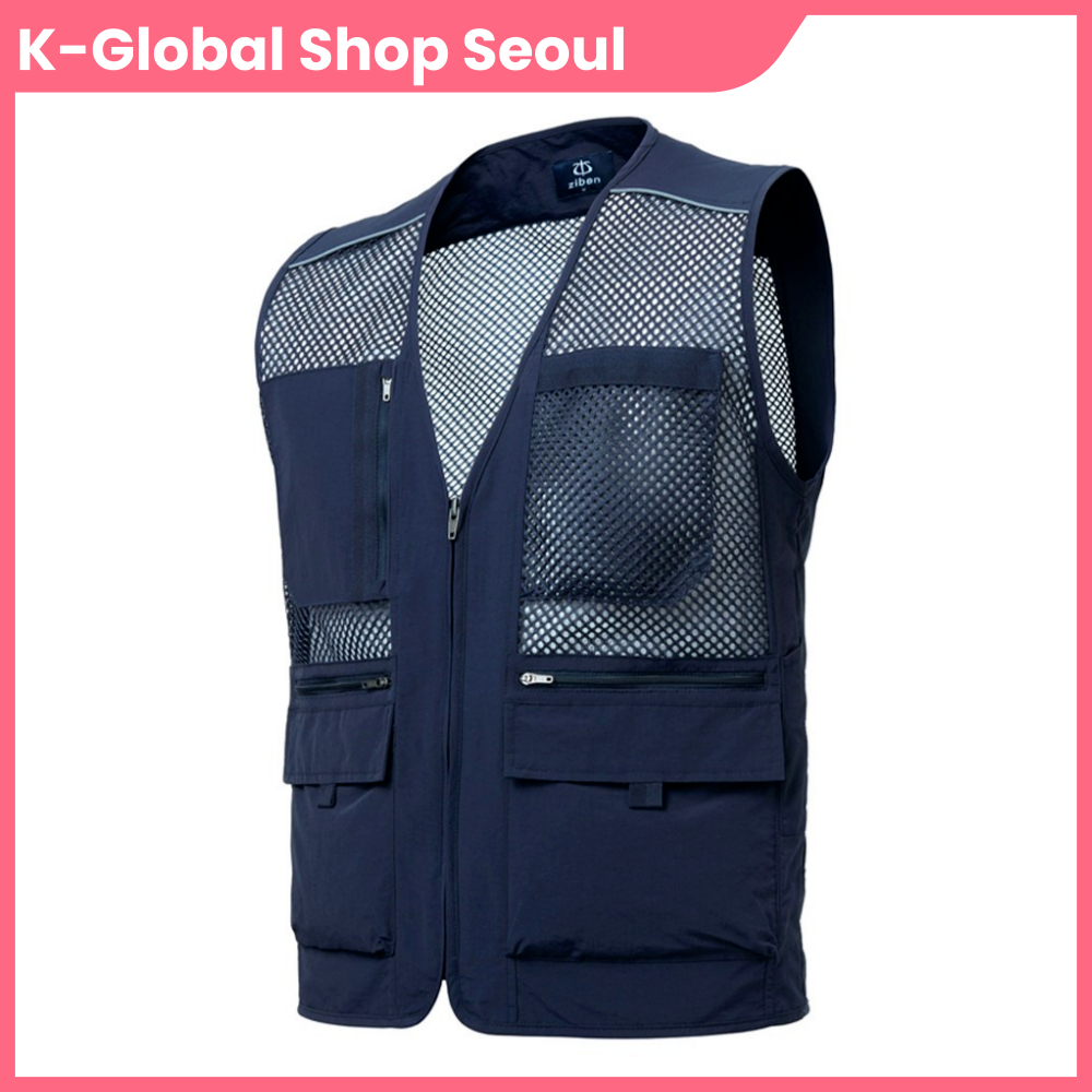 ZIBEN เสื้อกั๊กทํางานฤดูร้อนผู้ชาย ZB-V1721 Navy Mesh Utility Safety Workwear กระเป๋าเสื้อกั๊กน้ําหน