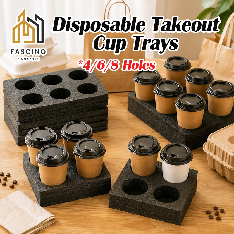 SGPosable Takeout Cup Tray Drink Carrier Cup Carrier Tray ถาดเครื่องดื่มแบบใช้แล้วทิ้ง