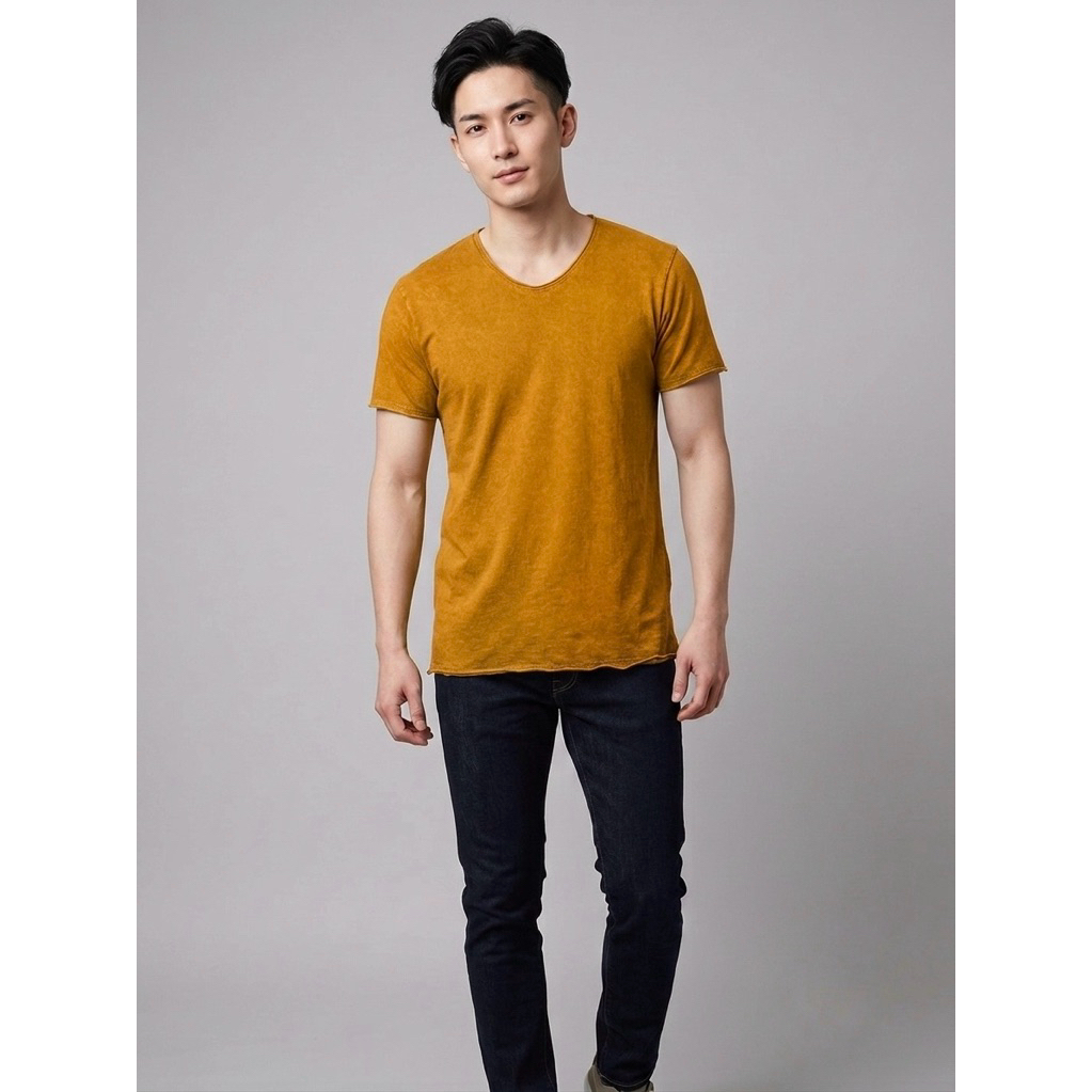 OUKY เสื้อยืด cotton100% เนื้อผ้าคอตตอน สีฟอก Honey Color