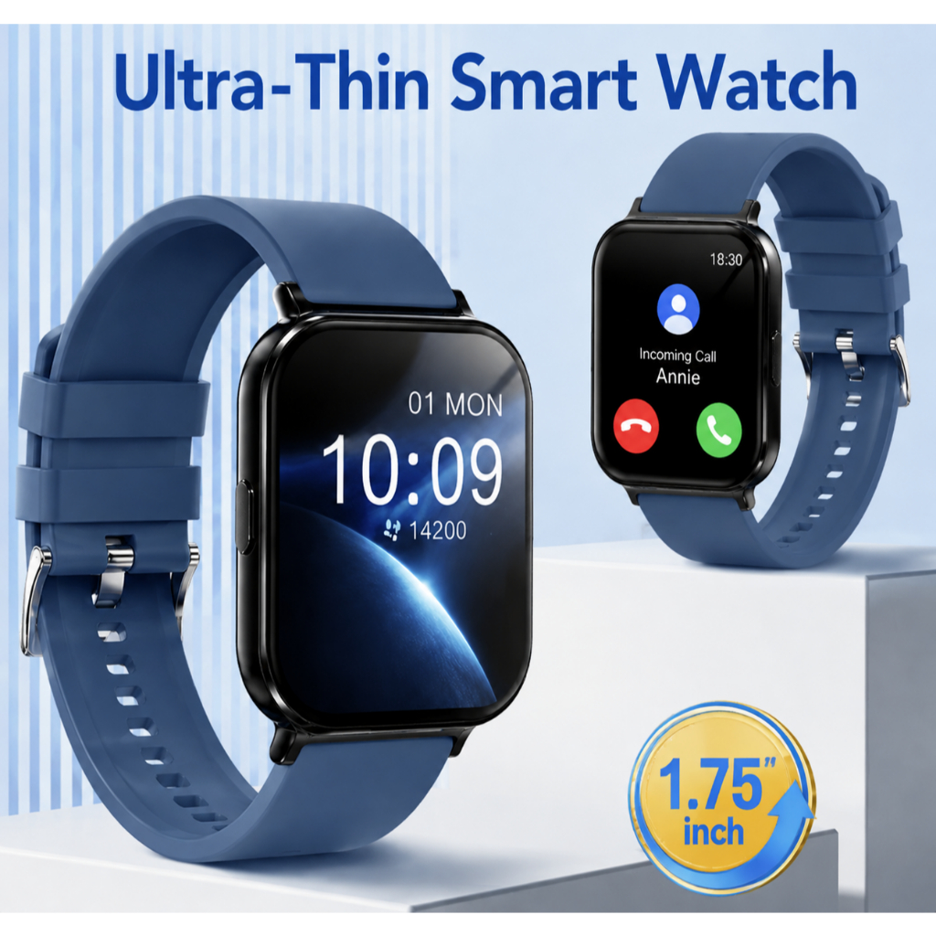 FDUCE T13 Smart Watch Blue 1.75" HD – โทรผ่านบลูทูธ, หน้าจอสัมผัสเต็มรูปแบบ, การติดตามกิจกรรมฟิตเนส,