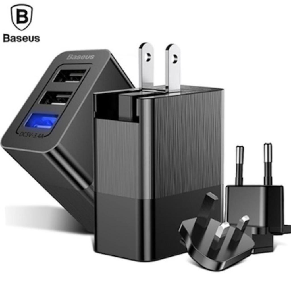 BASEUS Duke Universal Travel Charger Adaptor 3 PORT USB 3.4A US EU AU