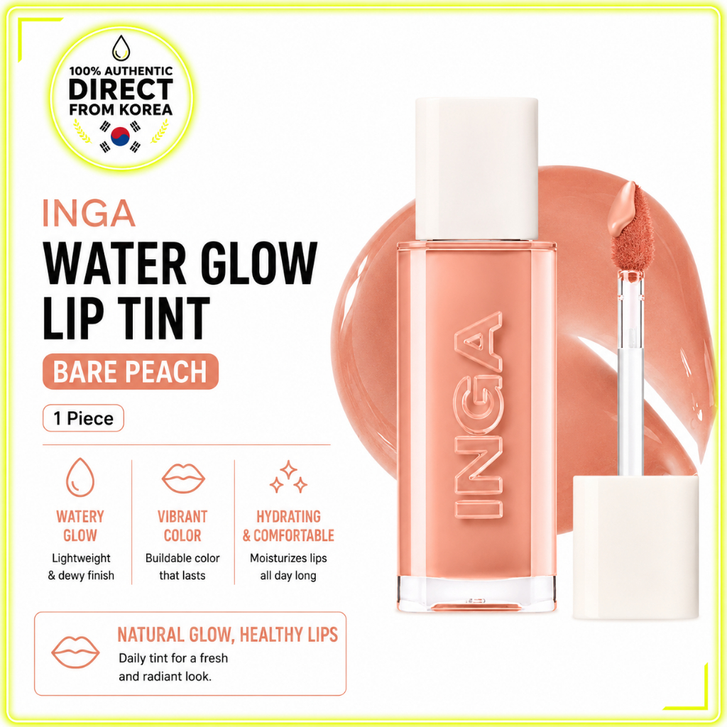 INGA Water Glow Lip Tint / Bare Peach / Korean Jelly Watery Lip Tint