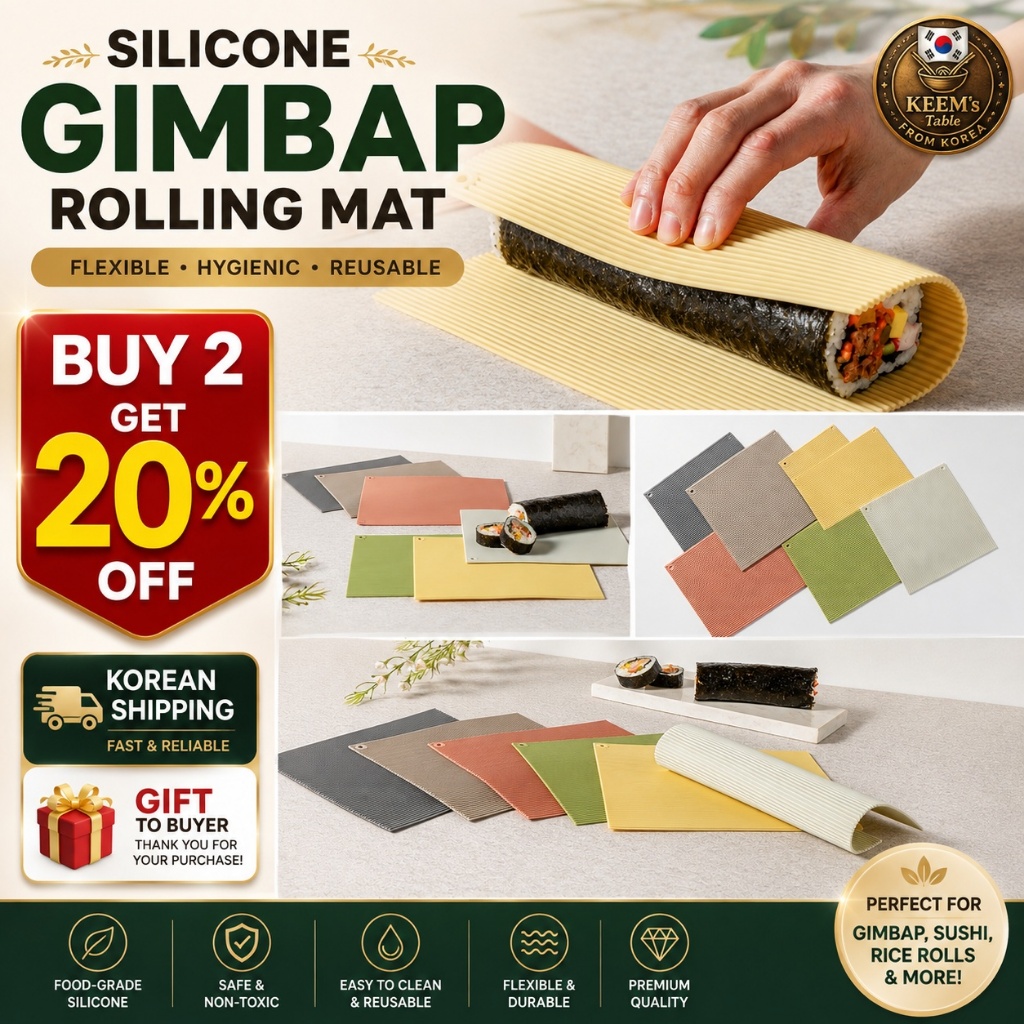 [คลังสินค้าพร้อม] โรงงานครัวซิลิโคน Gimbap เสื่อกลิ้งสุขอนามัยครัวเครื่องมือเกาหลี Kdram Kfood Kpop 