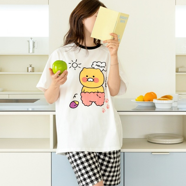 KaKao Friends Choonsik Raglan ชุดนอนฤดูร้อนแขนสั้น, ชุดบ้านน่ารัก