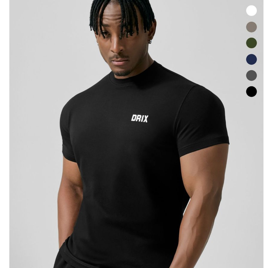 🇰🇷 DRIX ผ้าฝ้ายกล้ามเนื้อ Fit โลโก้เสื้อยืดครึ่งแขน 6 สี Korea Edition กีฬากีฬา Gym ฟิตเนสออกกําลังก