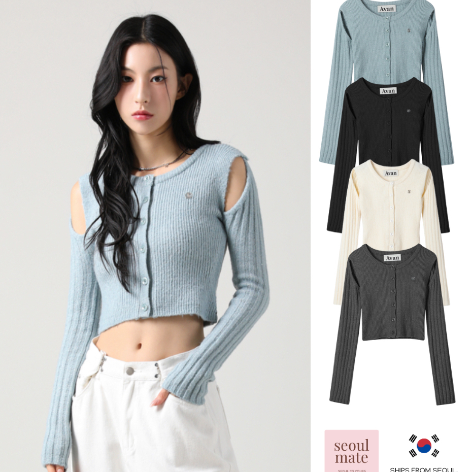 [จากเกาหลี ] AVANDRESS Irene Shoulder Cutting Round Knit Top