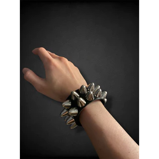 กำไลหนังหมุดเงิน 2 แถว สไตล์ Y2K Punk Emo | Punk Grunge Streetwear Unisex