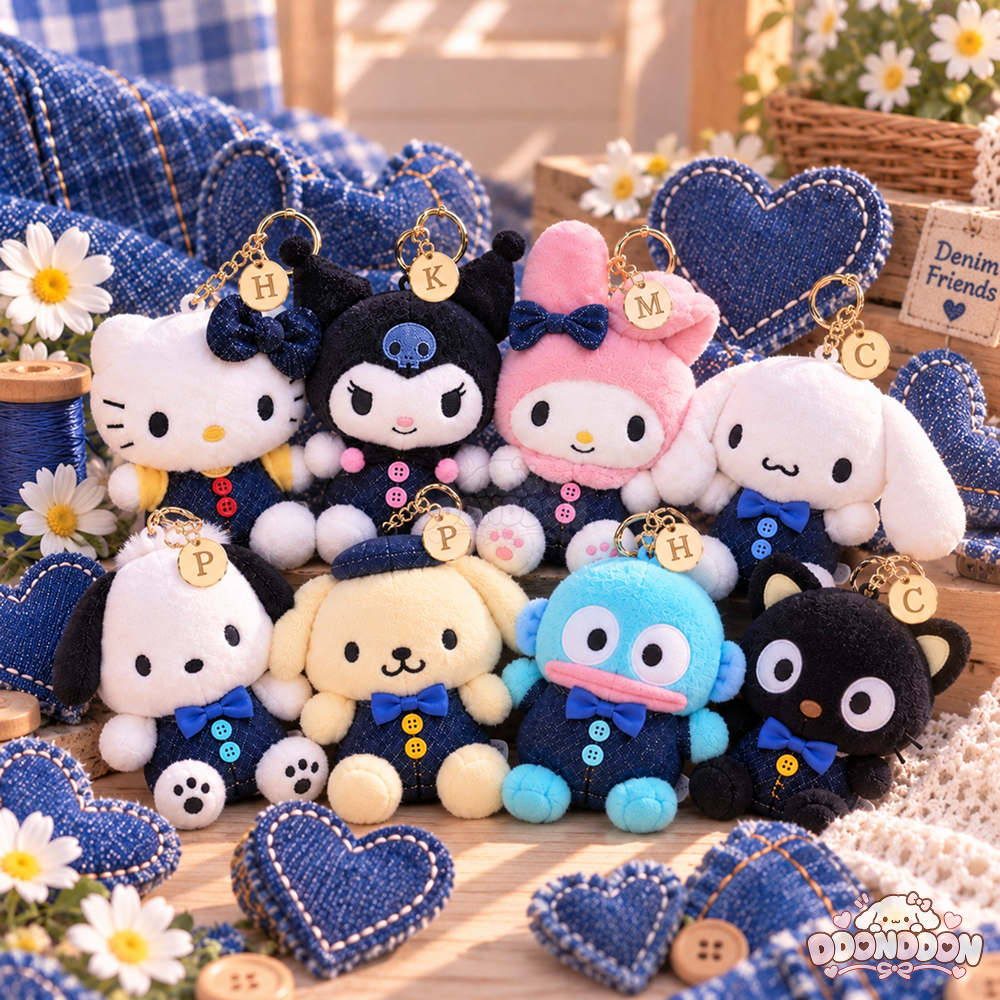 🇰🇷 นำเข้าจากเกาหลี Sanrio ซานริโอ Denim พวงกุญแจตุ๊กตาผ้ายีนส์ 8cm