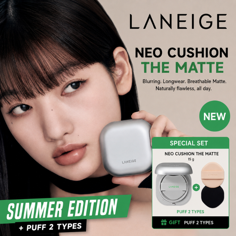 [LANEIGE] Neo Cushion The Matte 15g + 2 พัฟเสริมของขวัญ (17W, 21C, 21W, 23N)