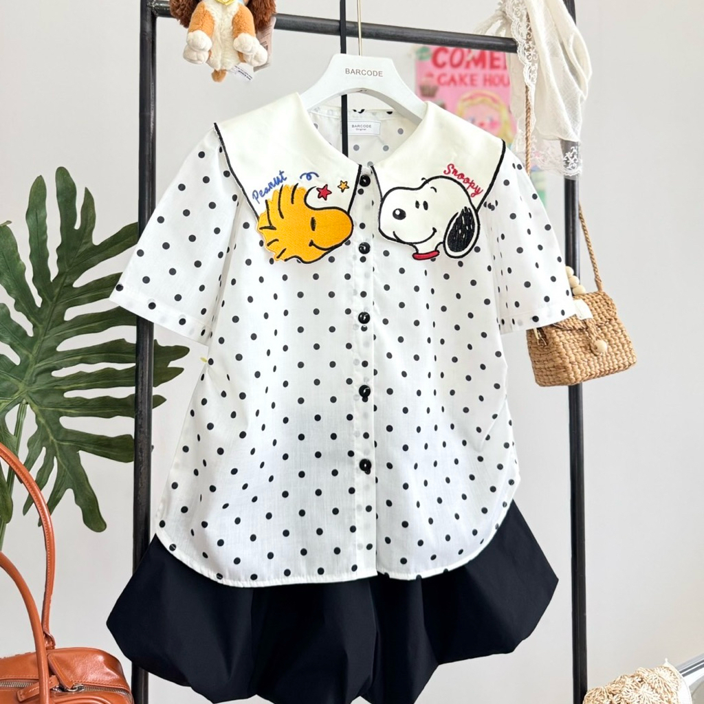 เสื้อน้อง snoppy ผ้าคอตตอนลายจุด ปกปัก peanut snoopy รูปที่ 3