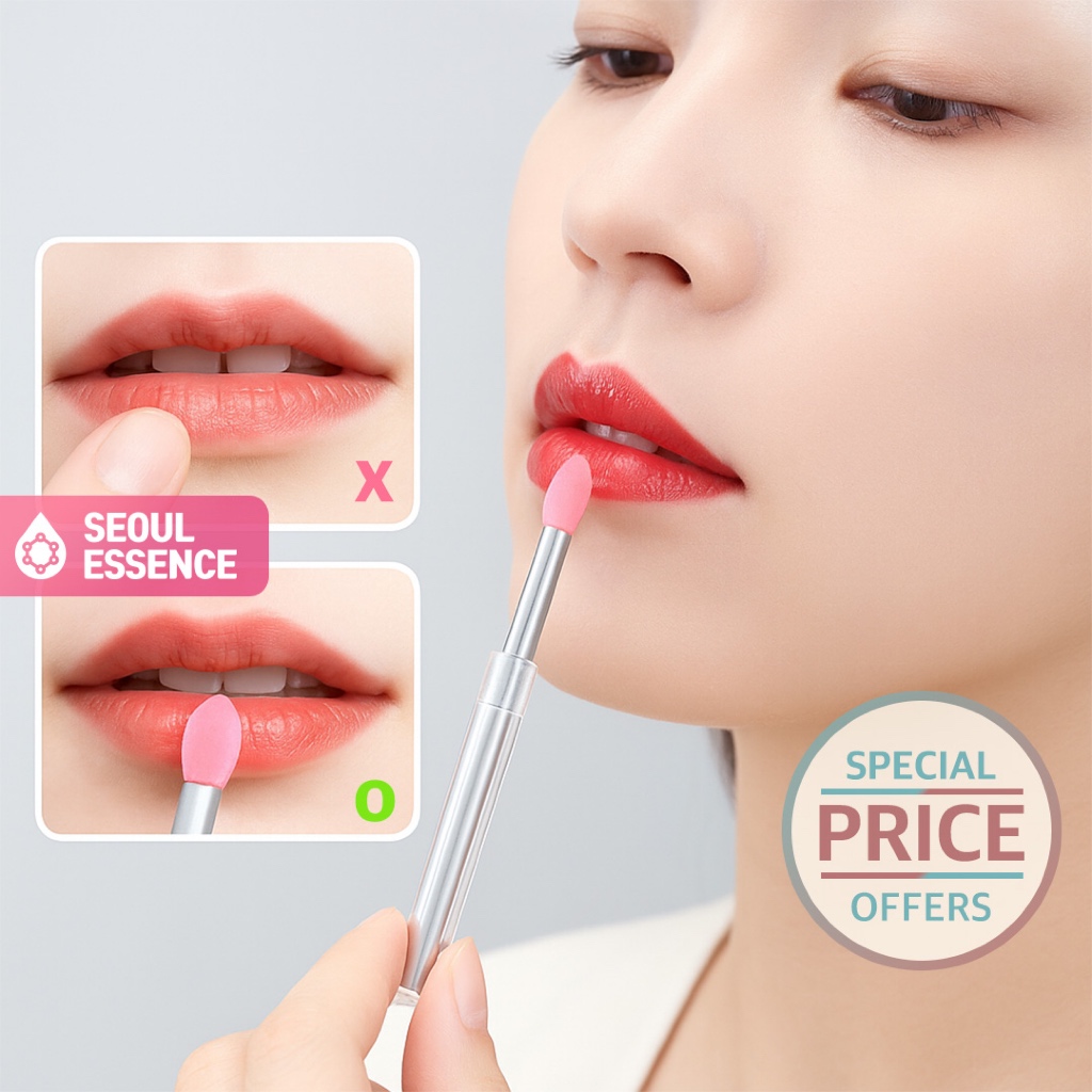 SEOUL ESSENCE Pure Touch Silicone Lip Applicator - แปรงลิปกลอสอนามัย, เครื่องกระจายลิปสติก, เครื่องมือริมฝีปากแบบพกพา
