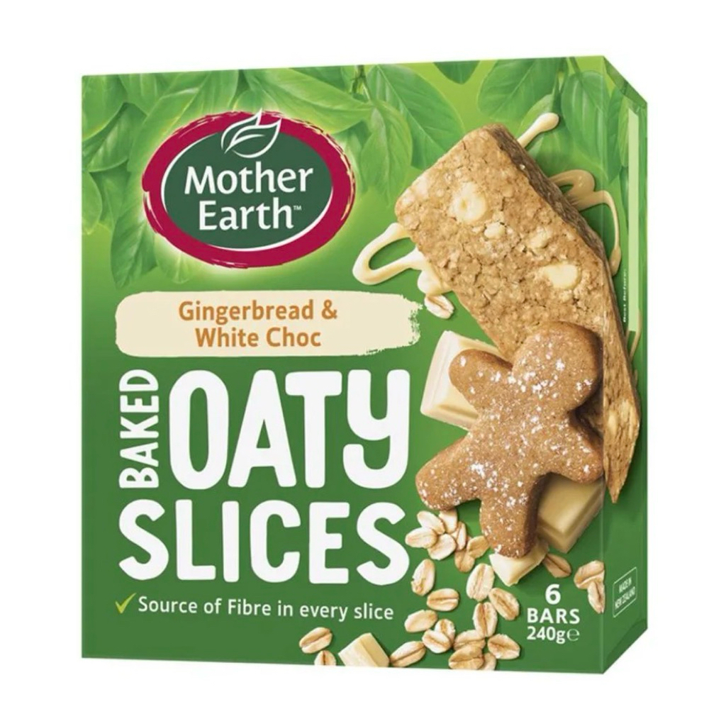 Mother Earth Baked Oaty Slices Choc Chip 240g/Raspberry White Choc/Gingerbread/Salted Caramel/Choc O