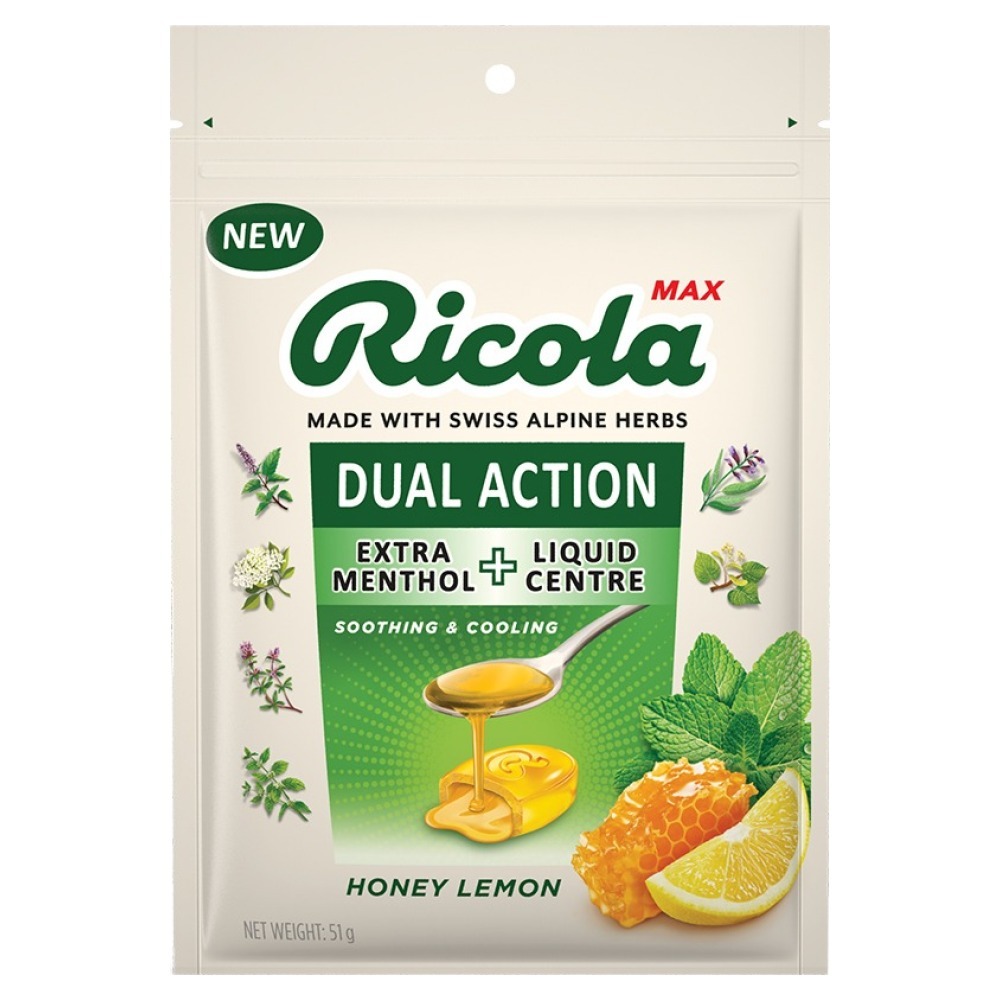 Ricola Max Swiss Herb Candy Honey Lemon 51g / ลูกอมผ่อนคลายคอสดชื่นพร้อมสมุนไพรธรรมชาติและน้ําผึ้ง
