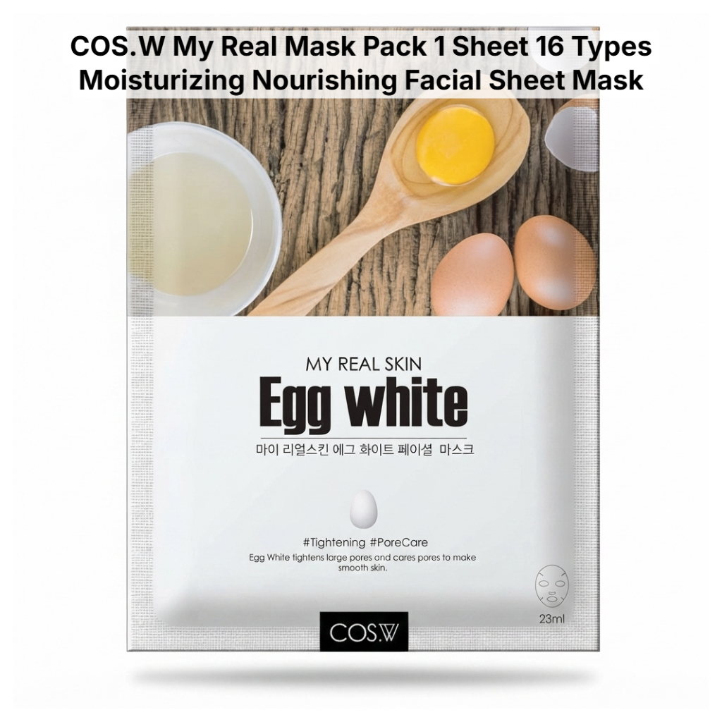 COS.W My Real Egg White Mask Pack 1 แผ่น, Pore Care & Sebum Control Facial Sheet Mask