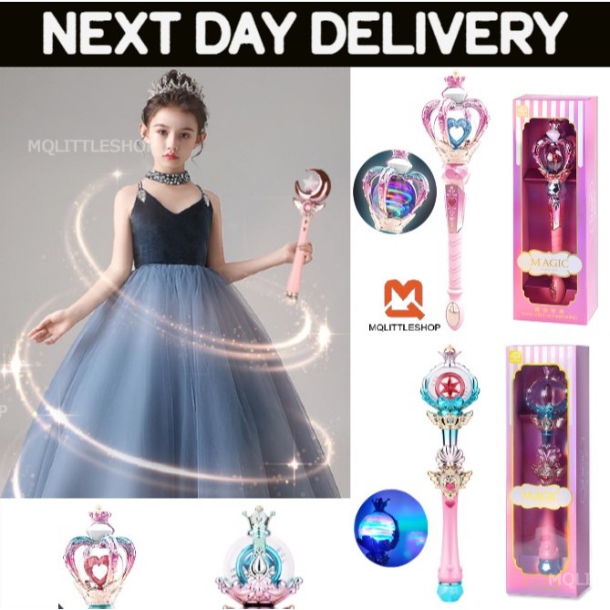 MQLITTLESHOPPrincess Magic Wand เด็กผู้หญิง Fairy Glitter Wand Glow Wand หมุน Vocal Girls Glow ของเล