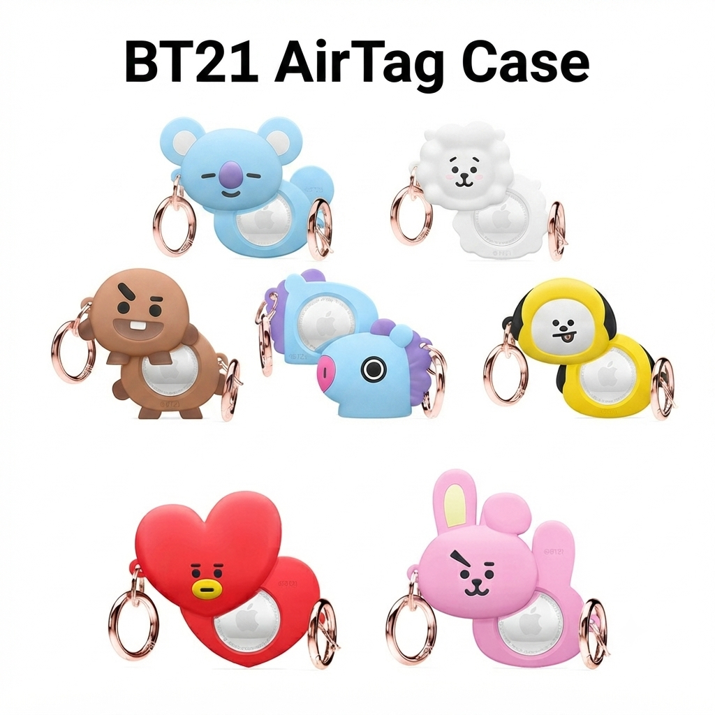 เคส BTS AirTag BT21 (ที่รองรับรุ่นที่ 2) - ฝาครอบป้องกันซิลิโคนระดับพรีเมียมพร้อมคาราบิเนอร์