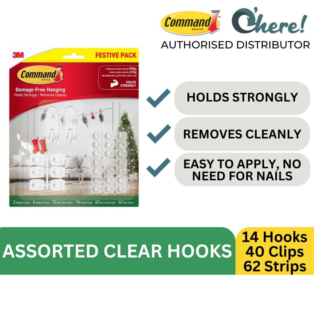 3M Command 17010-54CLR Festive Celebration Christmas Pack ตะขอใสคละแบบ