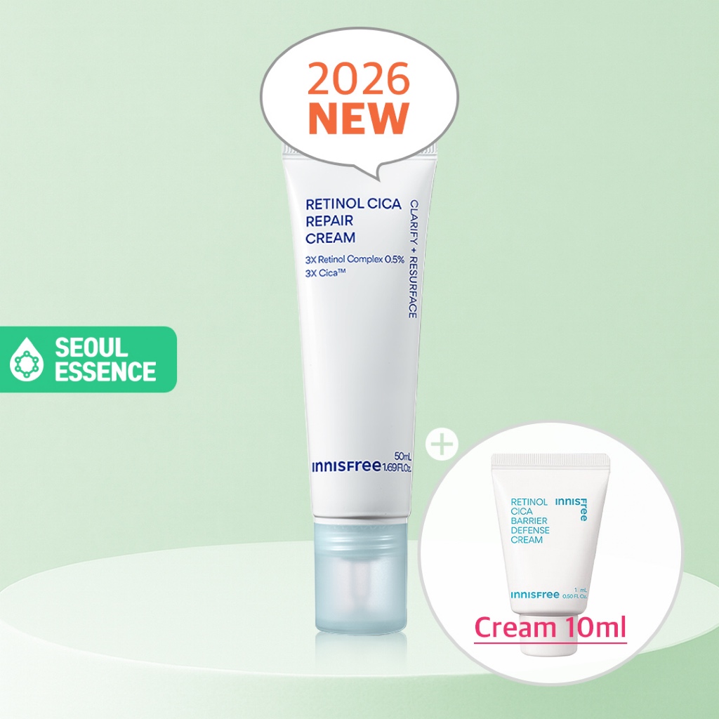INNISFREE Retinol Cica Repair Cream 50ml - 3X Cica, 3X Retinol Complex 0.5%, Clafiry + Resurface