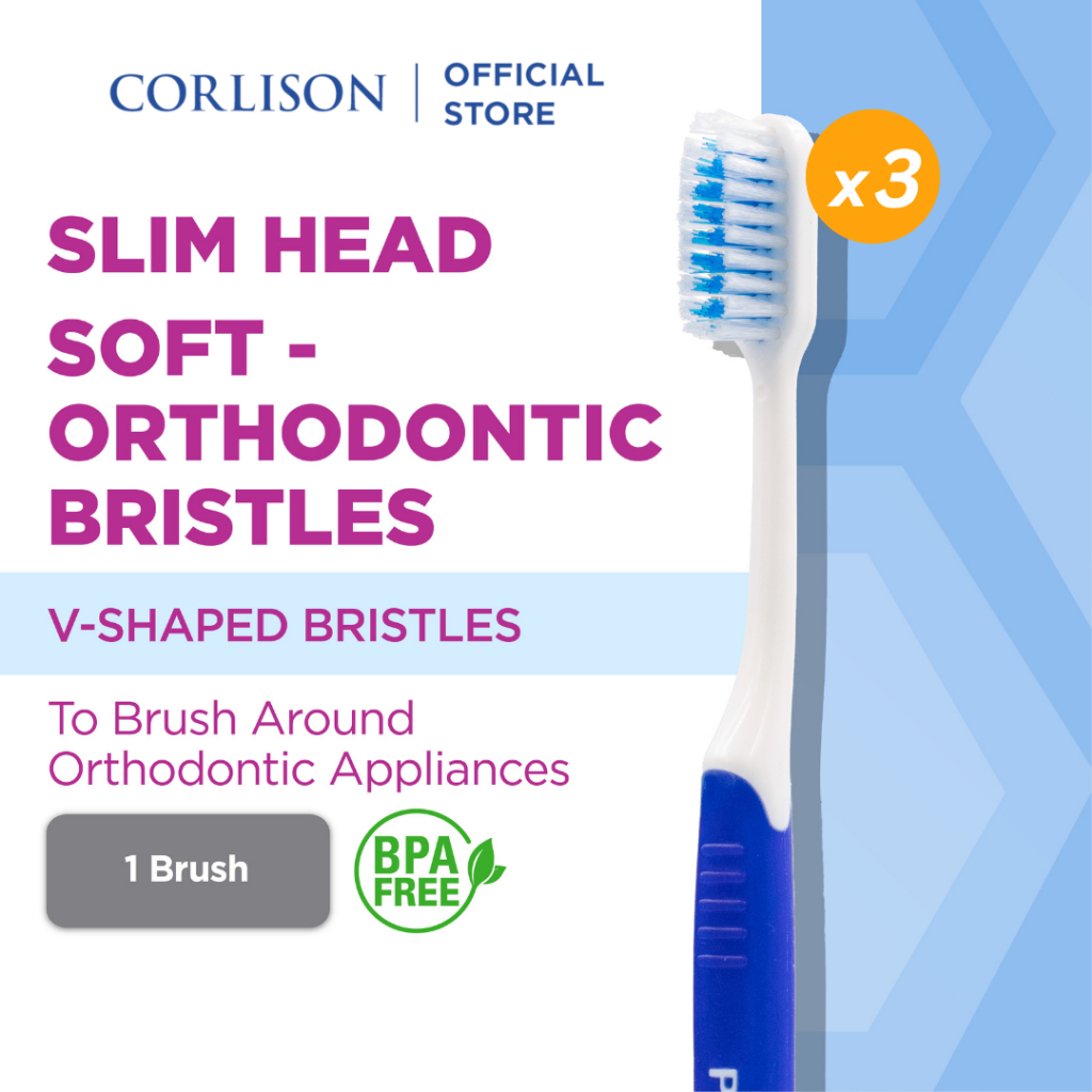 Pearlie White BrushCare Ortho Ortho Orthodontic Soft แปรงสีฟัน Triple Pack