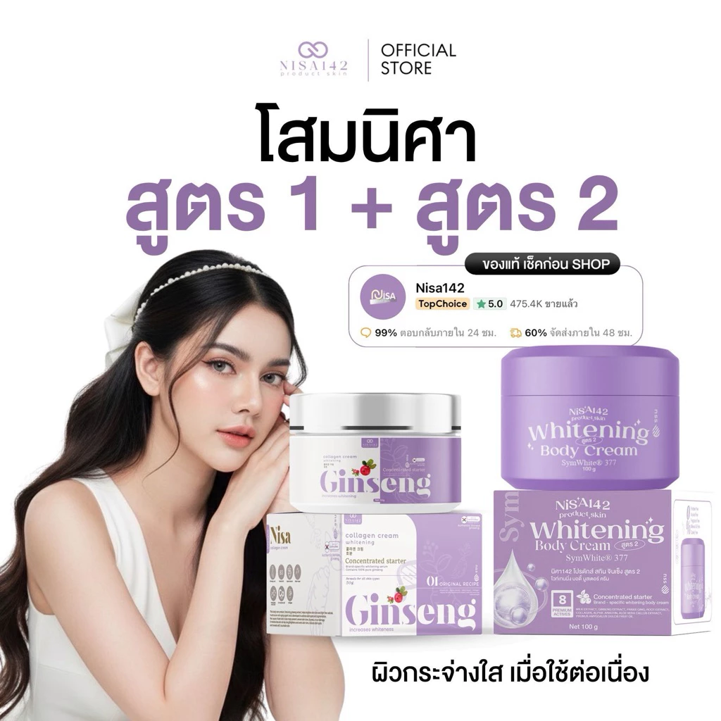 โสมนิศาDuoset (สูตร1 +สูตร2) โลชั่นบำรุงผิวกายกลิ่นหอม สำหรับผิวกายแบบกระปุก ครีมบำรุงผิว ใช้เป็นประจำ