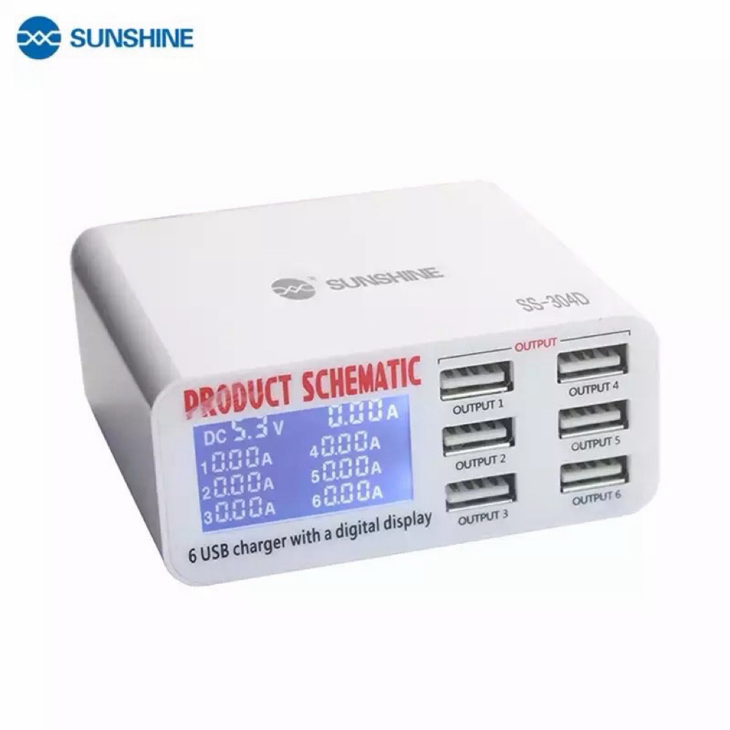 อะแดปเตอร์ชาร์จไฟ6ช่อง USB SunshineSS-304D เช็คกระแสไฟได้