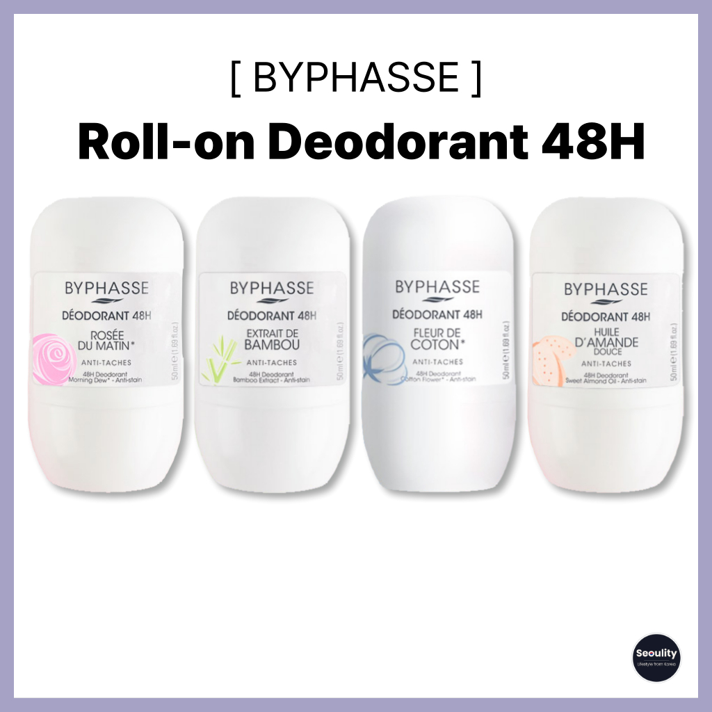 [BYPHASSE] สูตร Roll-on Deodorant 48H 50mL | จากเกาหลี - กลิ่นดอกกุหลาบ/ไผ่/ดอกฝ้าย/น้ำมันอัลมอนด์หวาน | สเปรย์กันกลิ่นที่ยาวนาน