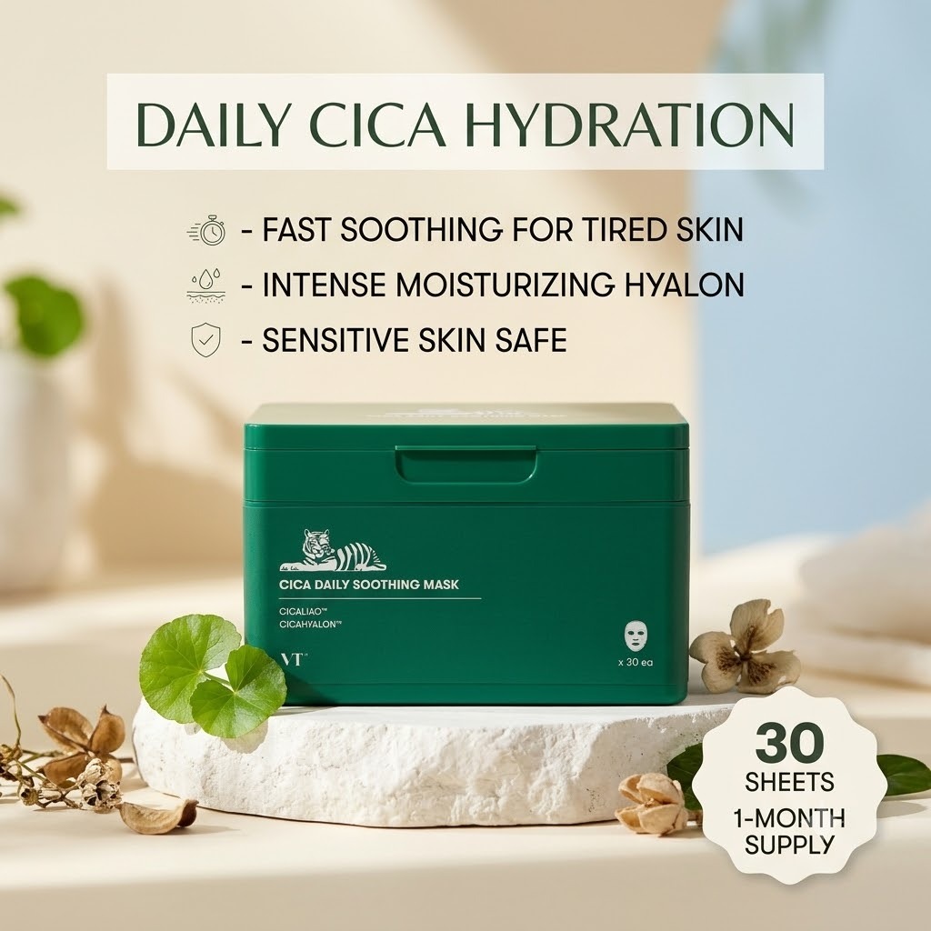 เกาหลี [VT Cosmetics] CICA Daily Soothing Mask (30 แผ่น) - Quick & Easy Skin Soothing, Hydrating Fac