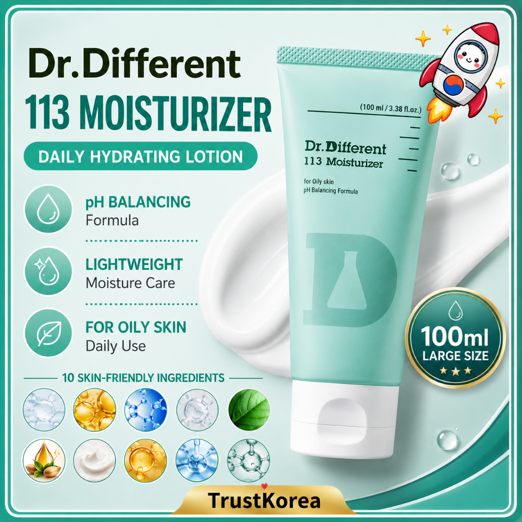 Dr.Different 113 Moisturizer Lotion 100ml pH Balancing Face Moisturizer for Oily Skin Daily Hydratin