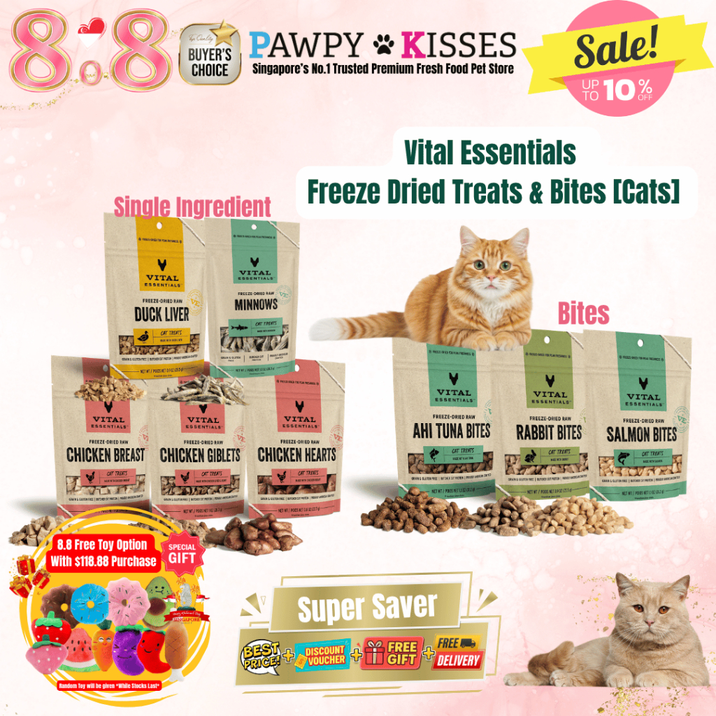 ไวทัล สิ่งจําเป็น® ขนมแมวดิบฟรีซดราย / Freeze Dry Bites I 8 ตัวเลือก I Pawpy Kisses