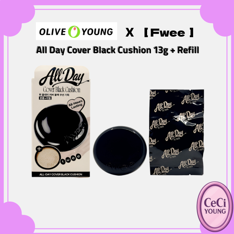 [Fwee ] All Day Cover Black Cushion 13g + Refill, High Coverage Cushion Foundation 5 เฉดสี/โอลีฟยัง