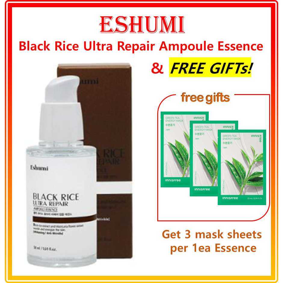 Eshumi เอสเซ้นบํารุงผิวหน้า สารสกัดจากข้าวดํา ของขวัญฟรี (Free gift★ innisfree Energy Mask X 3EA) / 