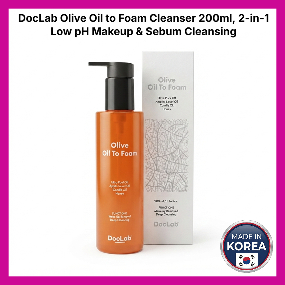 [K-Beauty] DocLab Olive Oil to Foam Cleanser 200ml, 2-in-1 Low pH Makeup & Sebum Cleanser