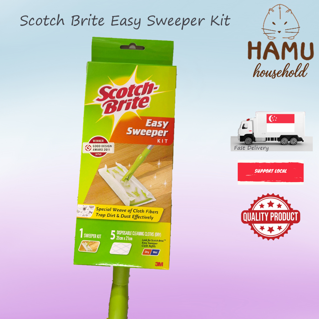 3M Easy Sweeper Kit พร้อมผ้าเช็ดทําความสะอาดแห้ง น้ํายาถูพื้นฝุ่น [Hamu]