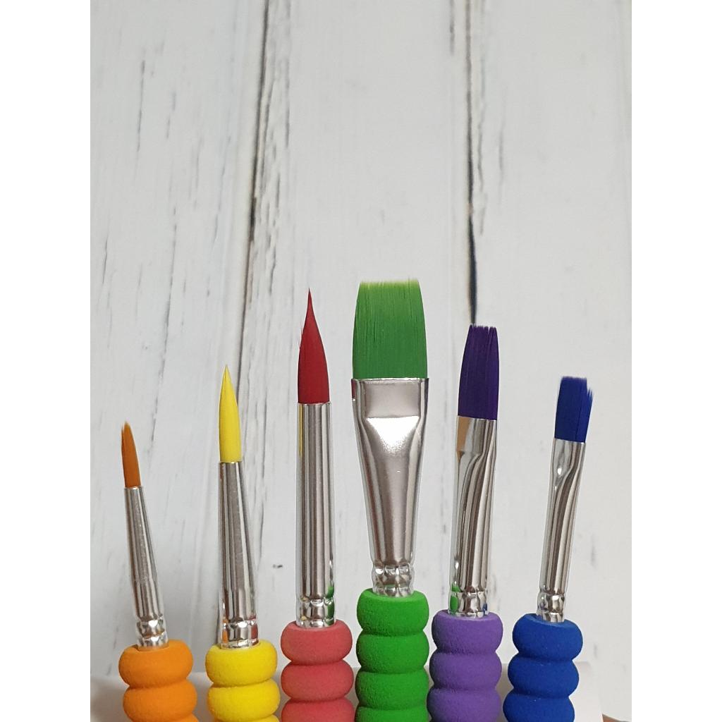 [Daiso Korea] แปรงทาสีสําหรับเด็ก ชุด 6 ชิ้น – ด้ามจับแบบนุ่ม เครื่องมือศิลปะที่ปลอดภัยและล้างทําควา