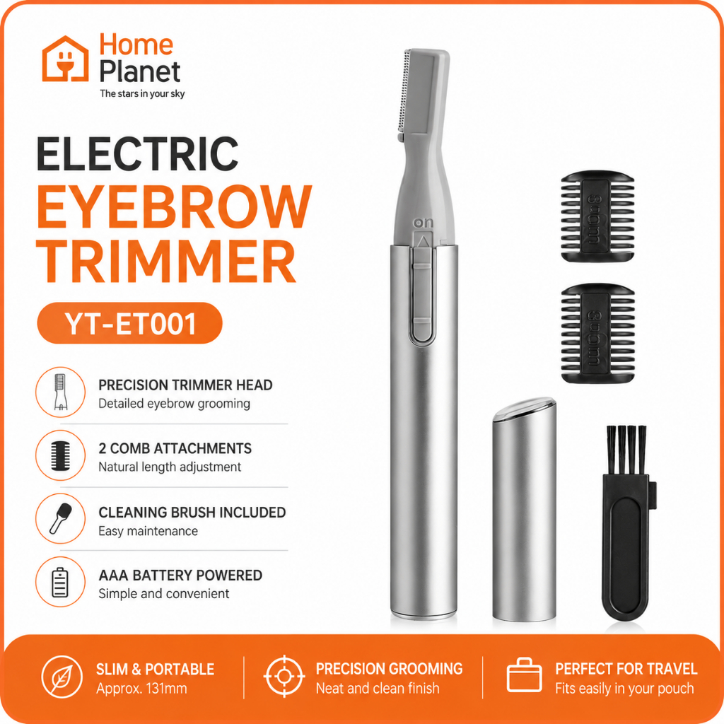 [Home Planet] ที่กันคิ้วไฟฟ้า YT-ET001 เครื่องโกนหนวดคิ้วที่มีความแม่นยําแบบพกพาพร้อมสิ่งที่แนบมาหวี
