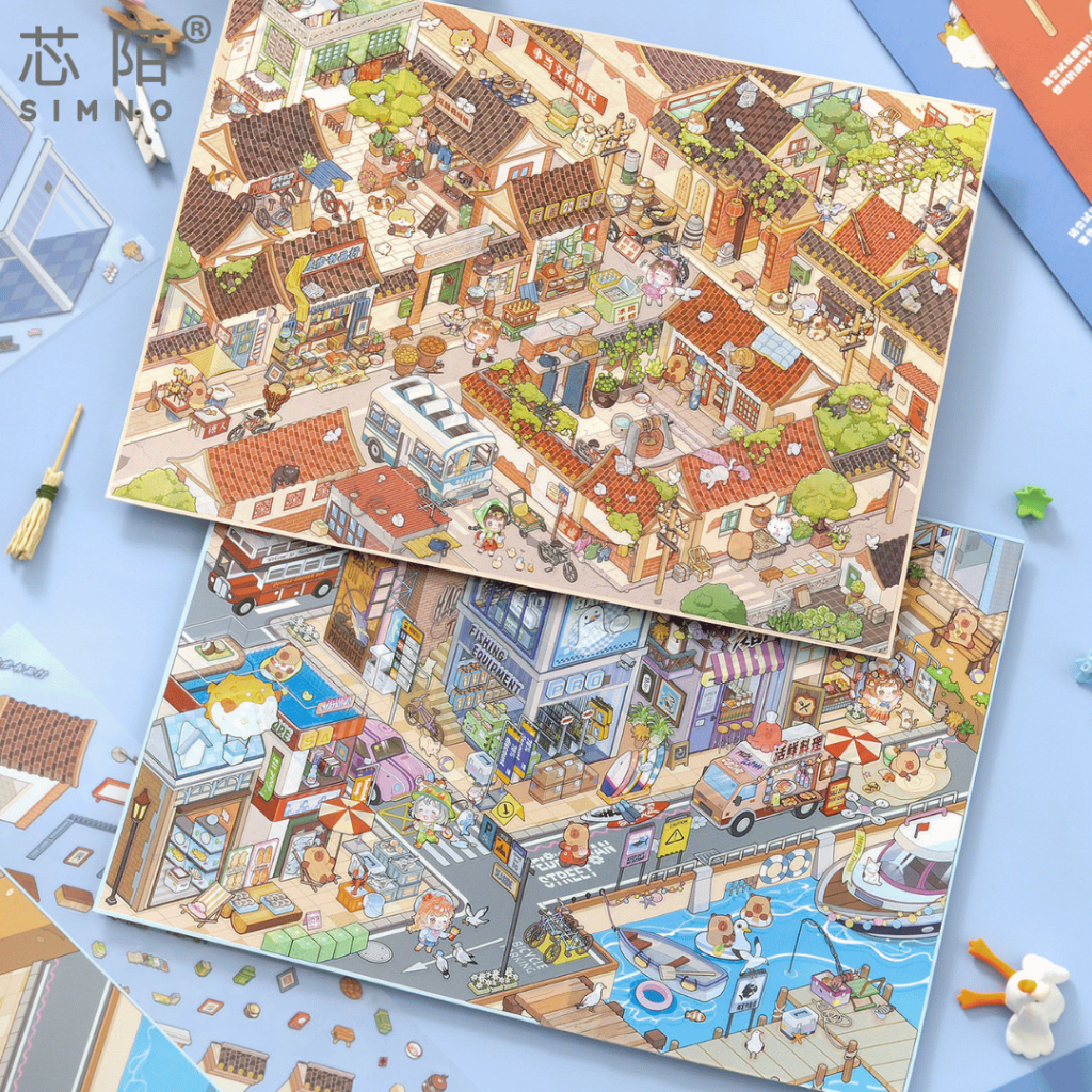 [KW] Nostalgic Days Landscape Sticker 3D Scene Sticker for Journaling, สมุดภาพ, บรรเทาความเครียด & –