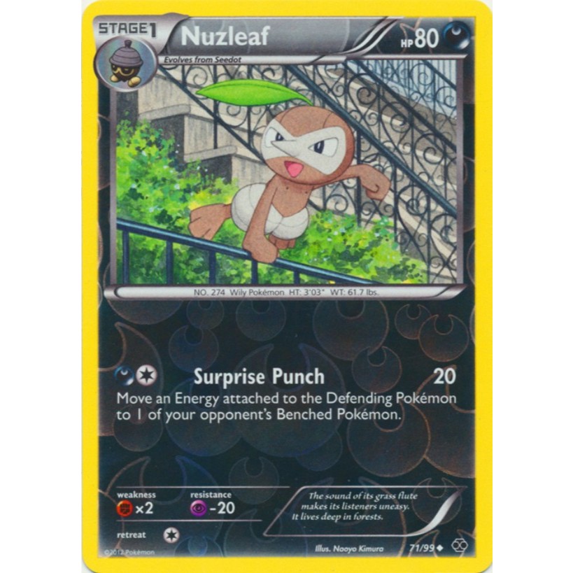 การ์ดโปเกมอนภาษาอังกฤษ Nuzleaf - 71/99 - Uncommon Reverse Holo Black & White 4: Next Destinies Singl
