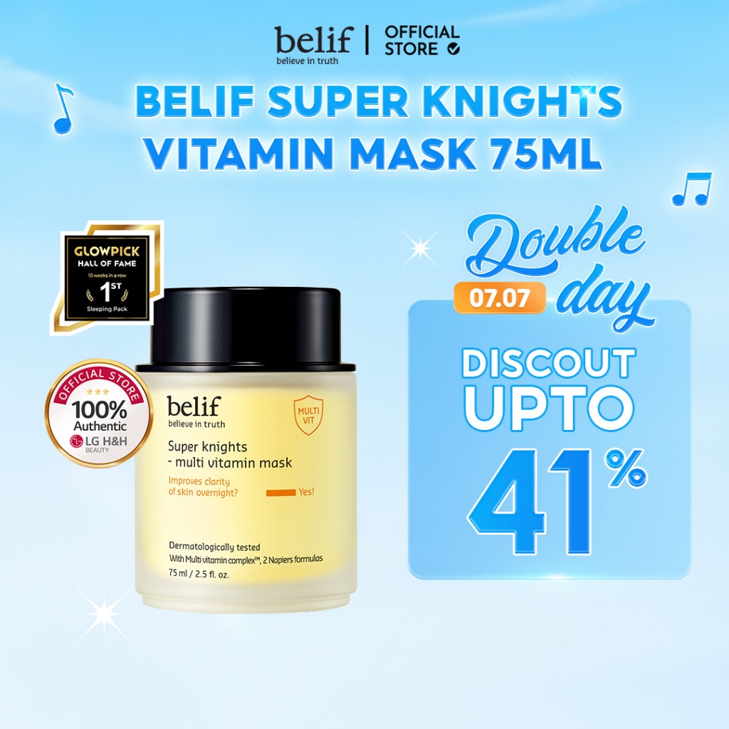 [BELIF] Super Knights Multi Vitamin Mask 75ml | มาส์กหน้ากลางคืน มาส์กวิตามิน บำรุงผิวหน้า ผิวใสอมชมพู ลดจุดด่างดำ ฟื้นฟูผิว | Overnight Brightening & Revitalizing Sleeping Mask | ลดริ้วรอย | LGBEAUTY OFFICIAL