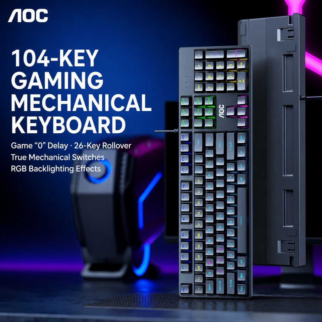AOC Mechanical Keyboard GK410 Red Linear Switch คีย์บอร์ดเกมมิ่ง สวิตช์เงียบ ปุ่มกดเกม fps moba