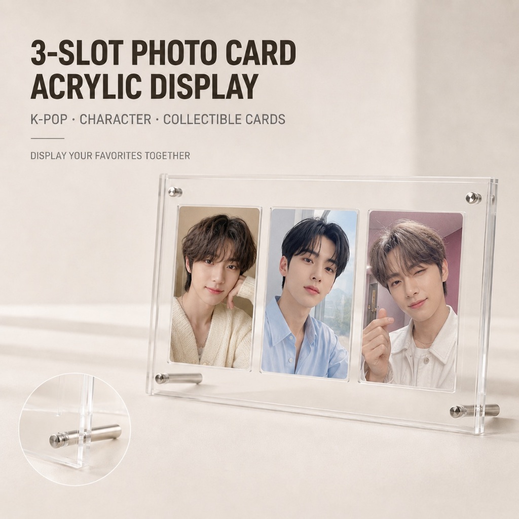 K-pop Photocard Holder 3 Slot กรอบแสดงผลอะคริลิค Desktop Trading Card Holder Deco Frame